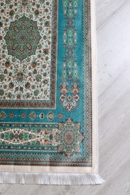 Resim Turkuaz Renkli Ipeksi Keseli Seccade Seti S1001 Yeşil Mavi 