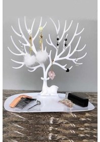 Resim 3B Trend Geyik Tasarımlı Takı Askısı Yüzük Kolye Küpe Standı Mücevher Organizeri Beyaz 