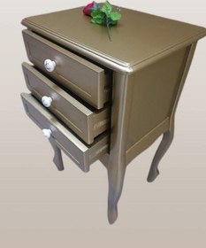 Resim Komodin Model 90529 3çekmeceli Kayın Lükens Ayak Gold Renk Porselen Kulp El Yapım 