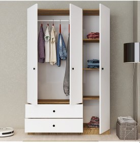 Resim Ferniso Mobilya 3 Kapak 2 Çekmeceli Gardolap Beyaz-ud 