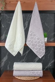 Resim Hazal%100 Pamuklu Kutulu 4'lü Banyo Havlu Seti Hamam Takımı 50x90-90x150 Antrasit-Krem - 00081 