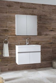 Resim Alfa Banyo Esen Beyaz 65 Cm Ayna Dolaplı Seramik Lavabolu Banyo Dolabı Seti**hazır Kurulu** 