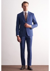 Resim İmza Koyu Lacivert Kırlangıç Yaka Kendinden Desenli Esnek Bel Slim Fit 6 Drop Takım Elbise 1001255168 Koyu Lacivert 
