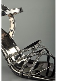 Resim Şeffaf Topuklu Abiye Ayakkabı Çapraz Kesim Platin 