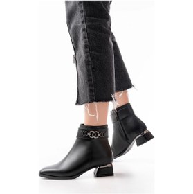 Resim Rm-502 Siyah Toka Aksesuarlı Topuklu Fermuarlı Günlük Kadın Bot Siyah 