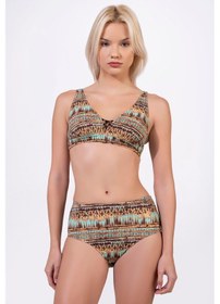 Resim Endeep Kadın Ayarlanabilir Askılı Lurex Desenli Toparlayıcı Yüksek Bel Bikini Takımı Mavi 