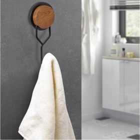Resim Okyanus Home Ahşap Desenli Magic Fix Sihirli Yapışkan Siyah Tekli Askı 