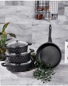 Resim Taç Carabella Döküm 7 Parça Cam Kapak Tencere Seti Siyah 