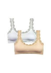Resim Kota 2 Adet Dantel Nakış İşlemeli Pedli Bambu Kadın Büstiyer Beyaz-Ten 
