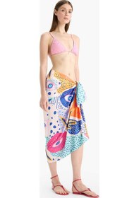 Resim Defacto Regular Fit Desenli Saten Plaj Eteği-fall İn Love B1443ax25hspn219 Pembe 