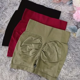 Resim Üç Parça Set, Kadınların Yüksek Bel Dikişsiz Yoga Şortları, Fitness Taytları, Nem Emici ve Teri Giderici, Nefes Alabilen, Esnek, Spor Şortları, Taytlar 