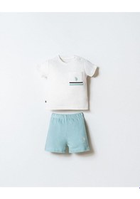 Resim U.s. Polo Assn Erkek Bebek 2 Li Şort T-şhirt Takım Beyaz-su Yeşili-2253 Yeşil 
