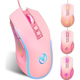 Resim Rogfer Hxsj X100 7 Düğmeli 3600 Dpı Soğuk Parlayan Kablolu Oyun Faresi, Kablo Uzunluğu: 1,5 M Pembe Diğer - Pink Diğer 