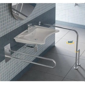 Resim Hasta Engelli Yerden Duvara Döner Ayaklı Tutunma Barı Paslanmaz 