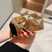 Resim Zincirli Kordonlu, Geometrik Tasarım, Parıltılı Son, Polyester Astarlı, Tokalı Kapanışlı, Altın Metal El Çantası - Düğünler, Banquetler ve Formal Etkinlikler İçin 