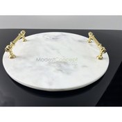 Resim Modestmar Doğal Mermer sunum Servis Nişan Tepsi Gold Burgu Yuvarlak 