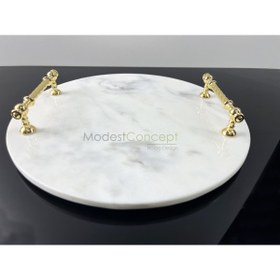 Resim Modestmar Doğal Mermer sunum Servis Nişan Tepsi Gold Burgu Yuvarlak 