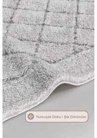 Resim Elart Frio Banyo Halısı Paspas Takımı Pamuklu 2 Adet 60x100 Cm Gri Gri 