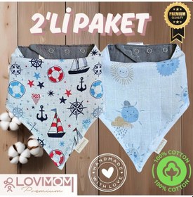 Resim 2'li Paket Premium %100 Pamuk Ekstra Soft 2 Kat Müslin Bebek Fuları Salya & Mama Önlüğü 3 Çıtçıtlı - Çok Renkli 