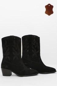 Resim wanita milano Kadın Süet Kovboy Bot İşlemeli Gerçek Deri Western Tarz Rahat Kullanım 