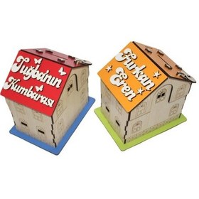 Resim Ahşap Ev Görünümlü Kumbara-Hediyelik Eşya-Kişye Özel Kumbara 