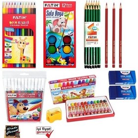Resim Fatih 12'li Okul Kırtasiye Seti Kuru Sulu Pastel Keçeli Kalem Set 