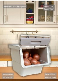 Resim Tekli Tekerlekli Patateslik Soğanlık Oyuncak Kutusu Sebzelik Organizer Kutu Krem 12 Lt Krem 