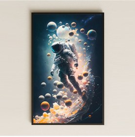 Resim Astronot Ve Kozmik Baloncuklar Temalı Pleksi Tablo - Sürreal Uzay Sanatı Dekoru 