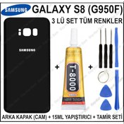 Resim Samsung Galaxy S8 G950F Arka Cam Kapak Batarya Pil Kapağı+T8000 