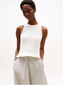 Resim Tommy Hilfiger Kadın Pamuklu İnce Örgü Kolsuz Dar Kesim Beyaz Kazak Ww0ww45706ya8 Beyaz 