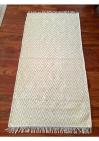 Resim Pamuklu Cotton Kilim Çift Taraflı Yıkanabilir Dekoratif 80x150 - Sarı V1 Siyah - Beyaz 