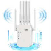 Resim WiFi Genişletici, WiFi Güçlendirici 6 Kat Daha Güçlü 1200Mbps, 9000+ Metrekare, 35 Cihaz, 2 Mod, 1 Dokunuş Ayarı, 6 Anten 360° Tam Kapsama, Ethernet Bağlantı Noktası Desteği, Güç Kaynağıyla Birlikte, 220V-240V, Avrupa Standart Fiş, Pil Gerektirmez 