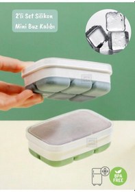 Resim 2li Set Mini Buz Kalıbı Silikon Buzluk 6 Bölmeli Kare Desenli Buz Küpü Yeşil-gri Bpa Free Yeşil 