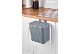 Resim Gri Fonksiyonel Kapaklı Banyo ve Mutfak Tezgah Üstü Çöp Kovası 