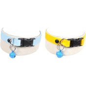 Resim Suni Deri Zilli Kedi Köpek Tasması 2'li Set Sarı Mavi 