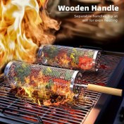 Resim 3 adet Ahşap Saplı BBQ Izgarası Seti - 304 Paslanmaz Çelik, Isıya Dayanıklı Tasarım, Açık Hava Pişirme İçin Uygun, Taşınabilir Barbekü Temel Ekipmanları, Yuvarlak Ateş Kabı Pişirme Kafesi, BBQ Kamp Izgarası Aksesuarları, Temel Izgarası Araçları 