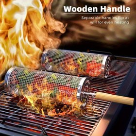 Resim 3 adet Ahşap Saplı BBQ Izgarası Seti - 304 Paslanmaz Çelik, Isıya Dayanıklı Tasarım, Açık Hava Pişirme İçin Uygun, Taşınabilir Barbekü Temel Ekipmanları, Yuvarlak Ateş Kabı Pişirme Kafesi, BBQ Kamp Izgarası Aksesuarları, Temel Izgarası Araçları 