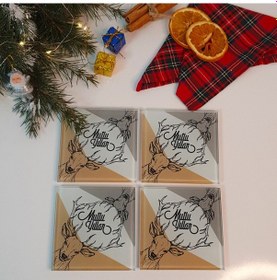 Resim Decorita Cam Bardak Altlığı Mutlu Yıllar Happy Deer 4'lü Takım Çok Renkli 