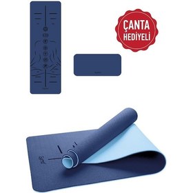 Resim Gymo Sembol Hizalamalı 6mm Tpe Yoga Matı Pilates Minderi Diz Dirsek Koruyucu Matlı Set Mavi 