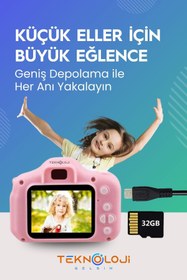 Resim Teknoloji Gelsin Çocuk Kamerası Dijital Fotoğraf Makinesi Mini 1080p HD Kamera Hafıza Kart Hediyeli 
