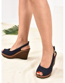 Resim Fox Shoes Lacivert Keten Dolgu Topuklu Kadın Ayakkabı K674040705 