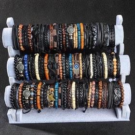 Resim 18 Parça/36 Parça Erkek Bileklik Seti, Ahşap Boncuk ve PU Deri, Erkek Bilezik, Vintage Kitap Bileklik, Noel 