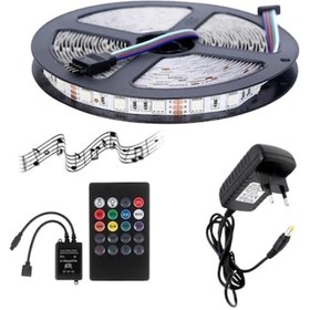 Resim 5 Metre 12v 60 Ledli Rgb İç Mekan Şerit Led 3a Plastik Adaptör Sese Ve Müziğe Duyarlı Led Kontrol Ün 