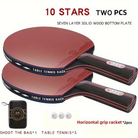 Resim 10 Yıldız Karbon Kauçuk Masa Tenisi Raketleri - Profesyonel Sınıf, Yetişkin Kullanımı, Kırmızı Renk, Tek Paket, 3 Top Dahil 