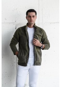 Resim Polar Slimfit Fermuarlı Dik Yaka Erkek Hırka Yeşil 