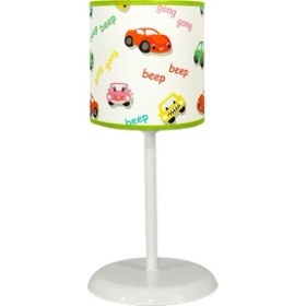 Resim Şenay Aydınlatma Çocuk Odası Masa Lambası Kumaş AbajurArabalar 