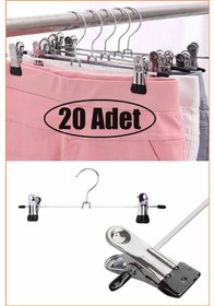 Resim Mandallı Metal Pantolon & Etek Askısı Gümüş 20 Adet Krom 