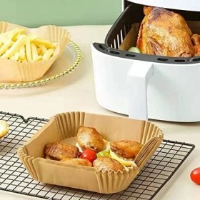 Resim Mcreative 50 Adet Air Fryer Pişirme Kağıdı Tek Kullanımlık Hava Fritöz Yağ Geçirmez Yapışmaz Gıda Pişirme Kağıdı Kare Tabak Model 