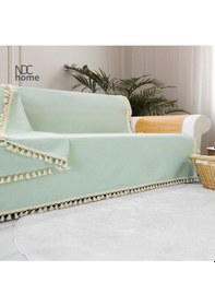 Resim Dnc Home Tekstil Ndchome Premium Keten Adaçayı Ponponlu Koltuk Örtüsü 170 X 220 