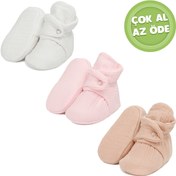 Resim Ella Bonna Organik Pamuk Müslin Bebek Patiği, Yenidoğan Pandufu, Krem,Pembe,Bej 3'lü Paket 